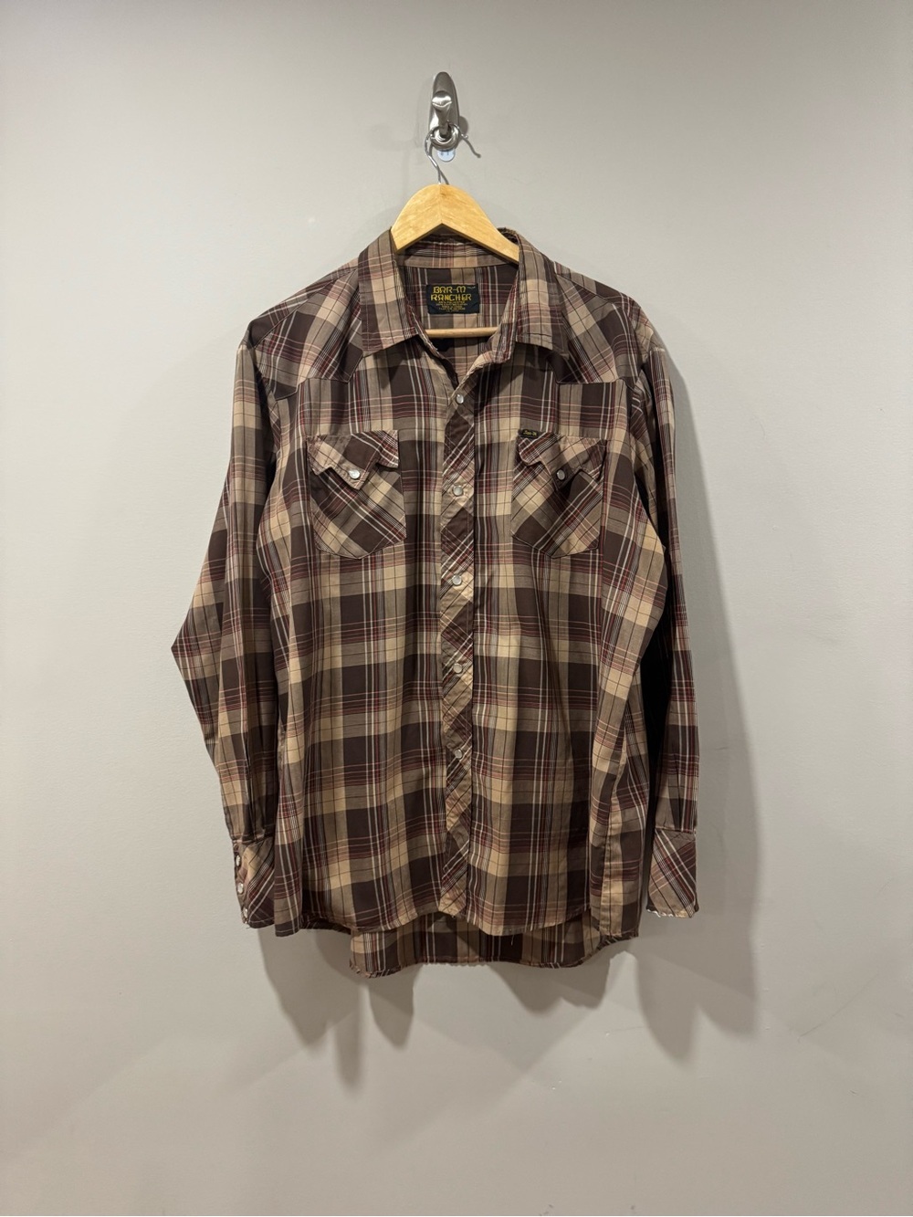 Vintage Bar-M Rancher Pearl Snap Western Cowboy Shirt - Brown Plaid